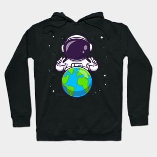 Cute Astronaut With Earth In Space Cartoon Hoodie